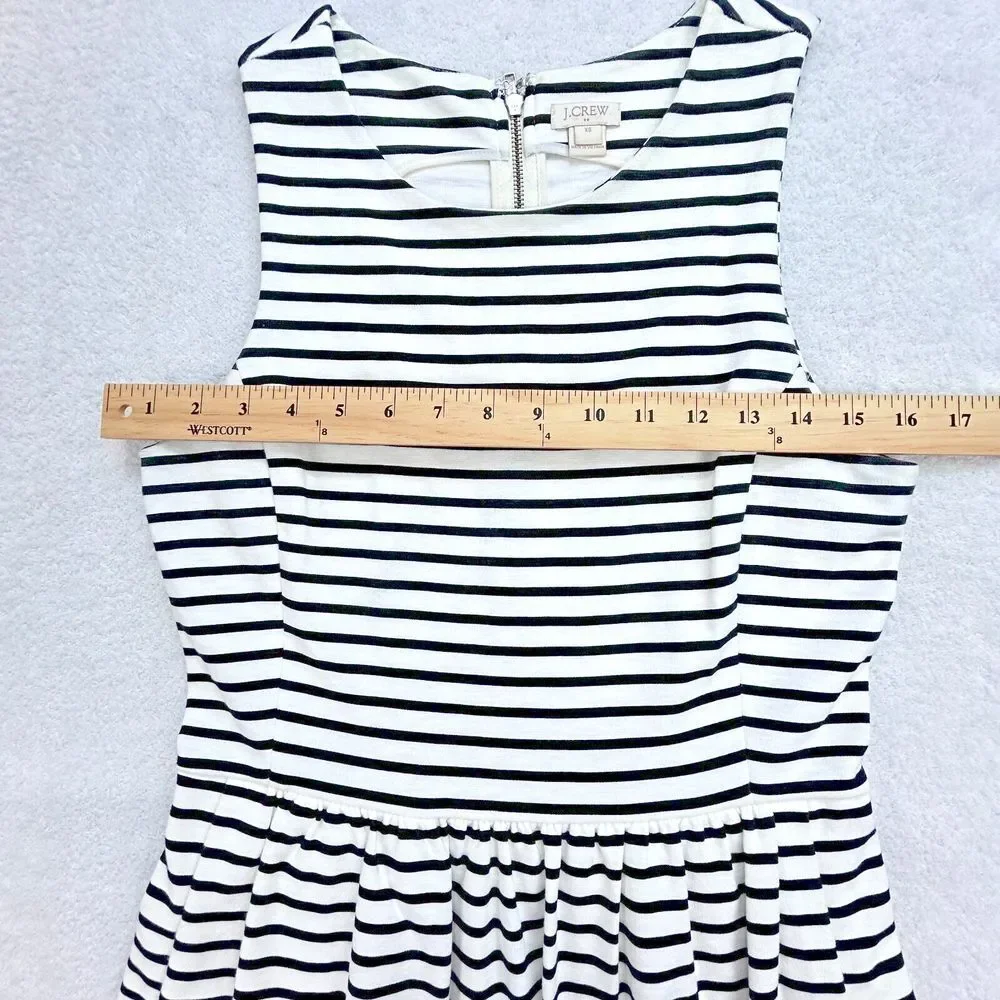 J Crew A-line XS Sleeveless American White Black‎ Striped Dress Pockets